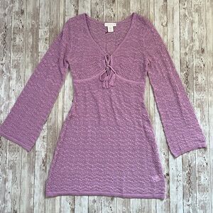 NWOT House Of Harlow 1960 Lavender Crochet Cover Up Dress sz XS Front Keyhole